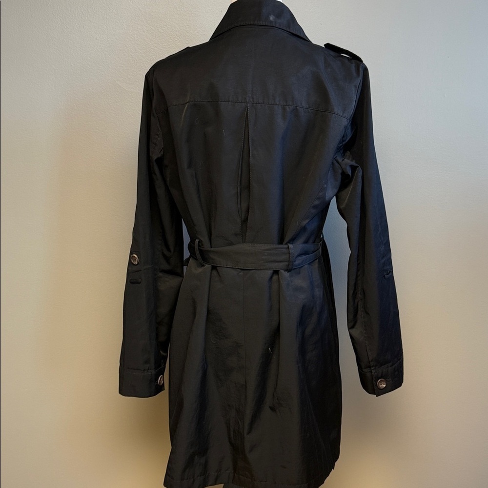 Vince Camuto Black Trench Coat Lightweight Button Front L - Picture 4 of 7